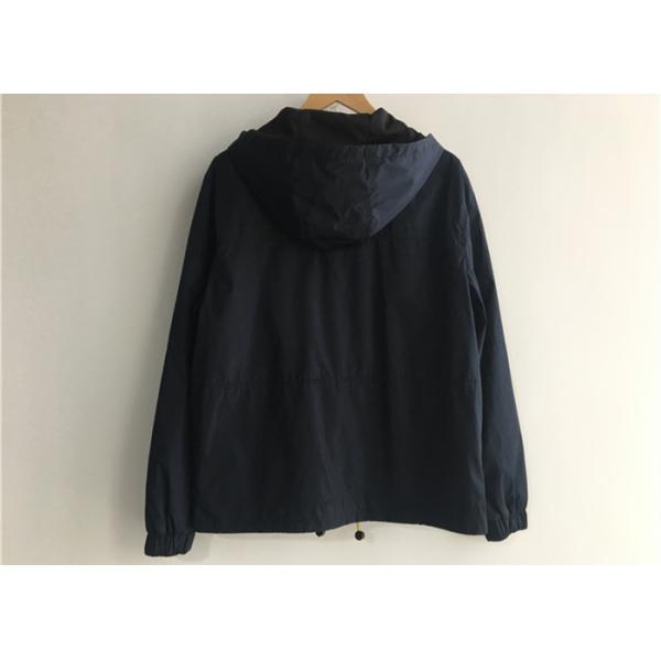 Hooded Men'S Lightweight Polyester Jackets Elasticated Cagoule Navy Winderbreaker