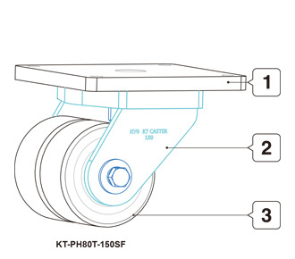 Movable 6000kg 300mm Industrial Outdoor Caster Wheels KT-PH80T-300