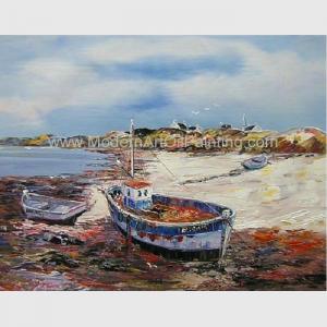 Buy cheap Hand Painted Fishing Boats Oil Paintings, Abstract Canvas Painting on Beach product