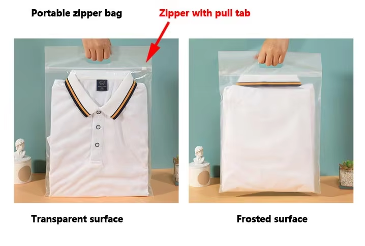 Wholesale Degradable Recyclable EVA Handled Zip-Lock Bags Matte/Transparent Garment Packaging Strap for Packing Shoes/Garments