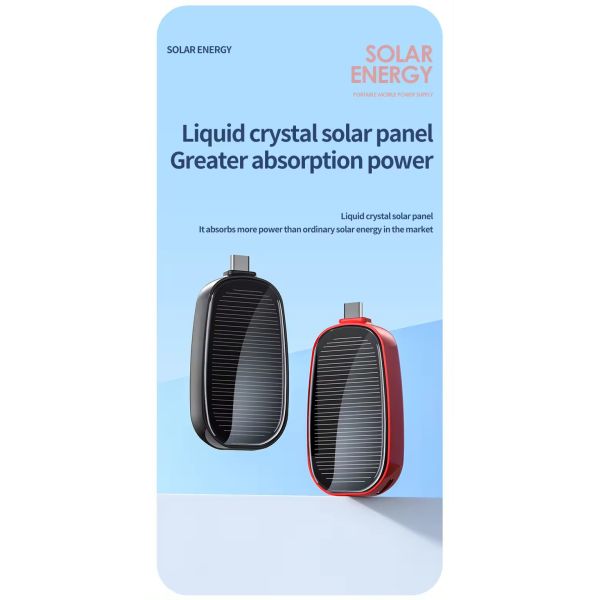 Mini Small Keychain Outdoor Emergency Solar Wireless Charger Key Chain Power Bank Portable Mobile Charging 1200mAh