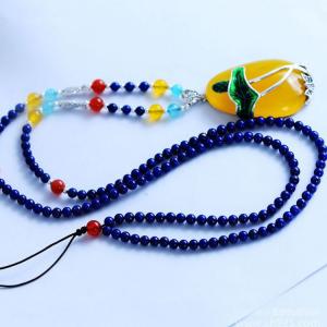 Buy cheap Natural Lapis Lazuli Strand Necklace with Silver Enamel Yellow Chalcedony Pendant(XH057271W) product