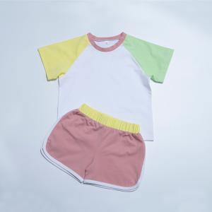 China Gender Neutral 100% Cotton Jersey Fabric Color Block T Shirt Short Set 190g on sale