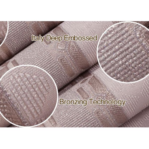 Moisture Proof Embossed Vinyl Wallpaper Pink Plaid Pattern for Bedroom