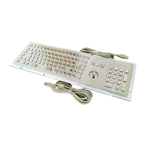 IP65 Waterproof Stainless Steel Metal Keyboard With 38mm Trackball For Industrial