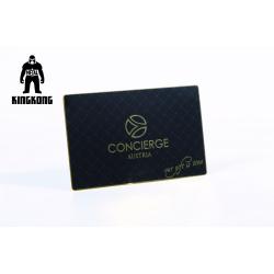China Rectangle Metal Gold Medal / CR80 Plated Matte Black Business Card With Etching for sale