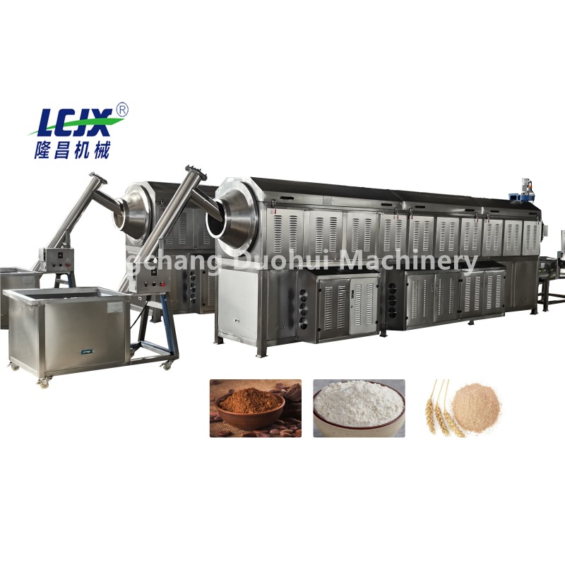 Automatic Roasting Production Line Continuous Drum Flour Chili Powder Cocoa Powder Roasting Machine