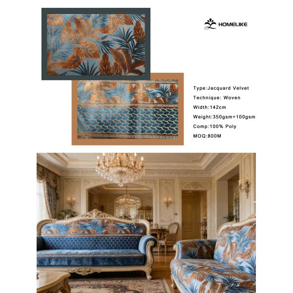 100% Polyester Luxury Tropical Leaf Jacquard Velvet For Sofa
