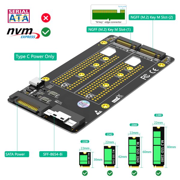 Dual 2X M.2 NVME SSD to Slimline SFF-8654 8X Adapter PCIe Bifurcation Motherboard is Required