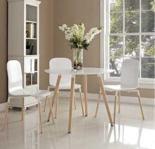 White Kitchen Round Dinning Room Tables Heat Transferred Wood Grain Film