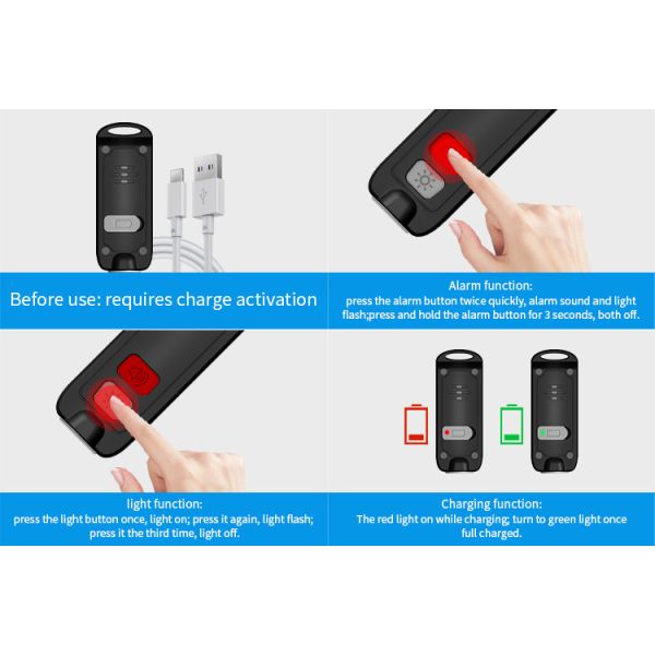 Rechargeable Battery 150mAh Personal Alarm Siren Song 130dB FCC