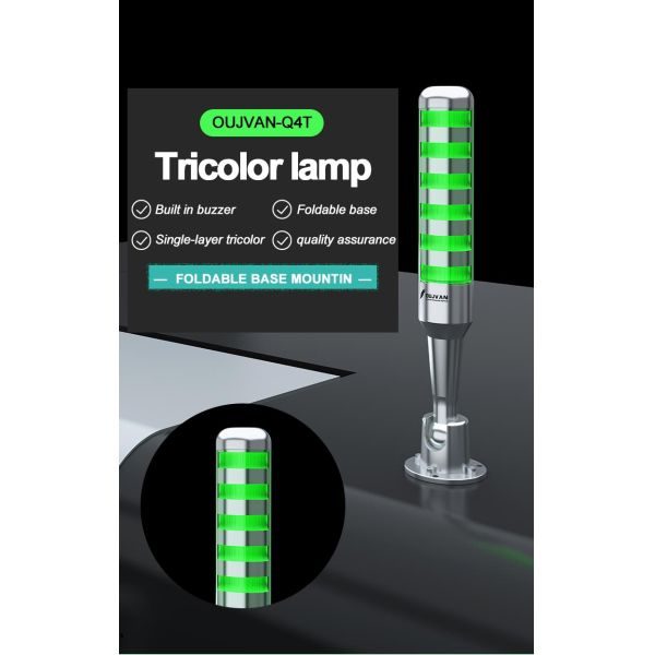 Foldable Base Single Layer Tricolor LED Signal Tower Light, 90dB Buzzer IP54 Aluminum Industrial Warning Lamp for CNC SMT Automation Equipment