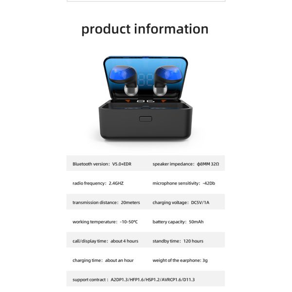 Touch-Screen Wireless Stereo Bluetooth Earphone New Upgrade 5.0 Chip ES01