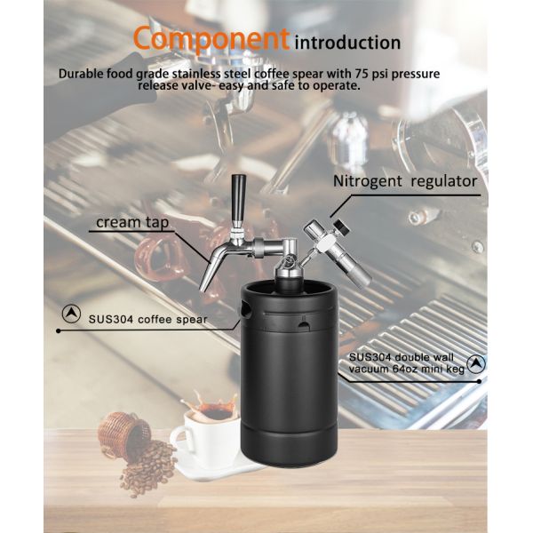 Pressureized Nitro Cold Brew Coffee Maker , 64oz Nitro Cold Brew Dispenser