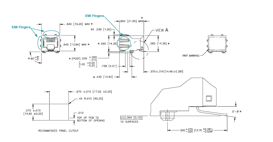 Set Top Box Magnetic RJ45 Jack , J0C-0003NL RJ45 Surface Mount Jack