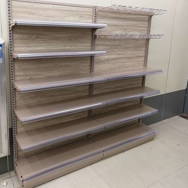 16mm Thick Wooden Convenience Store Display Shelves Light Duty Gondola 400mm width