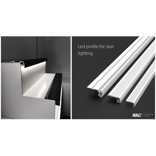 LED Aluminium Extrusion Profiles Strip Lighting Stair Staircase Nosing For Cinema Theatre Step Light
