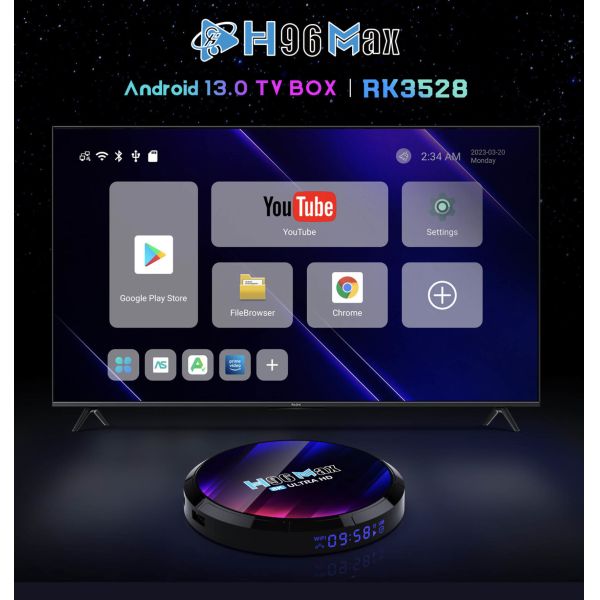 OEM H96 Max Android Tv Box Android 13 8K Ultra HD Resolution Wifi 6 Connectivity