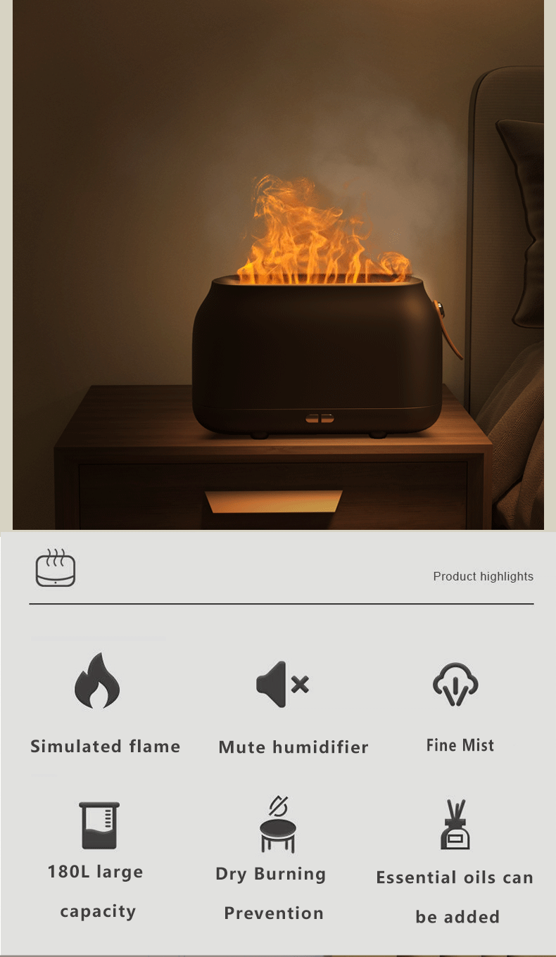 Dropshipping Humificador Rgb Light 180Ml Christmas Humidifier Ultrasonic Flame Oil Diffuser Humidifier Flame Dropshipping