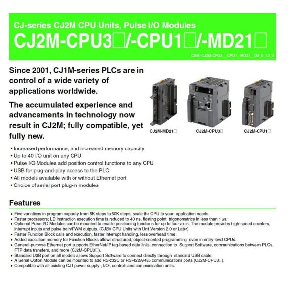 New Original Omron CPU Cj2m-CPU32 CPU33 CPU34 Cj2m Series PLC