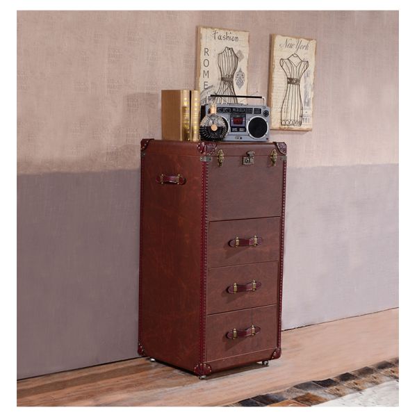 Vintage Brown Handmade Durable American-Style Retro Leather Side Table for Living Room Hotel Coffee Shop Bars