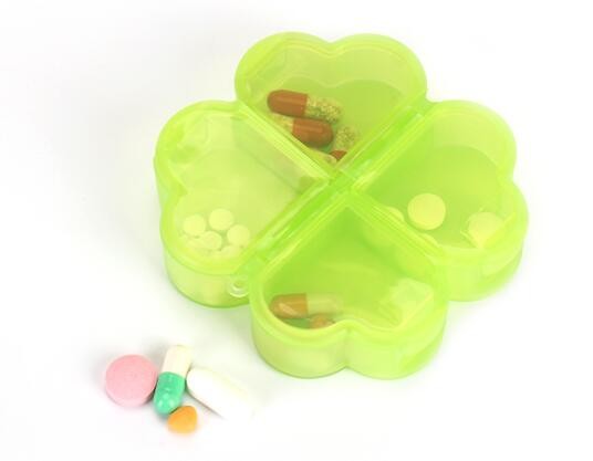 28 compartment column shape plastic pill storage box with pill crush box, Conventional eco-friendly 4 grids plastic trav