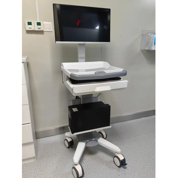 Height Adjustable Medical Computer Cart With Locking Drawers Mobile Laptop Workstation