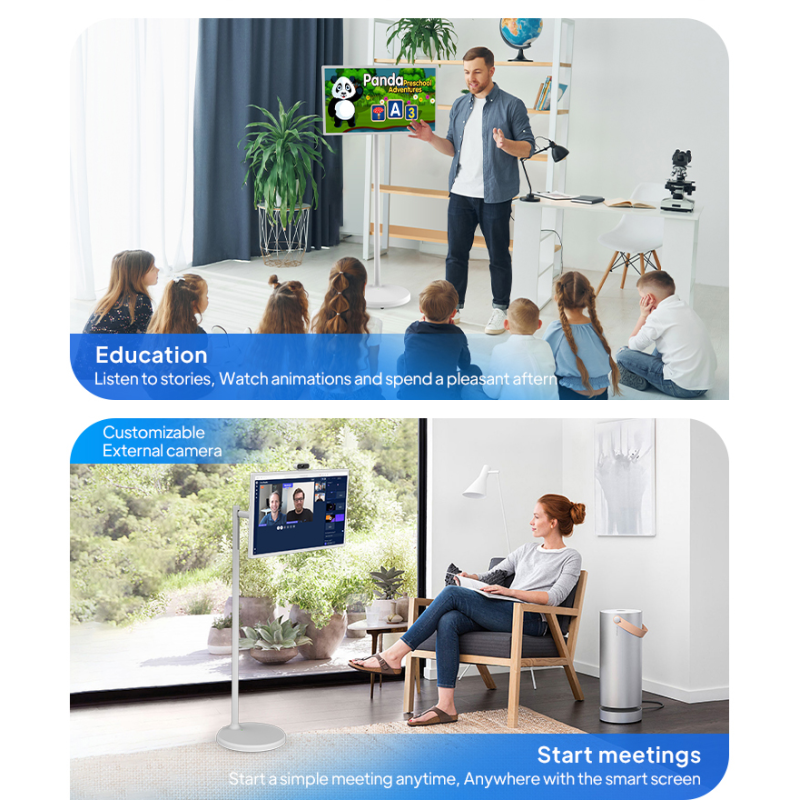 21.5-inch Portable Smart Display on Wheels, Battery Powered Standby Screen for Fitness, Yoga and Live Streaming