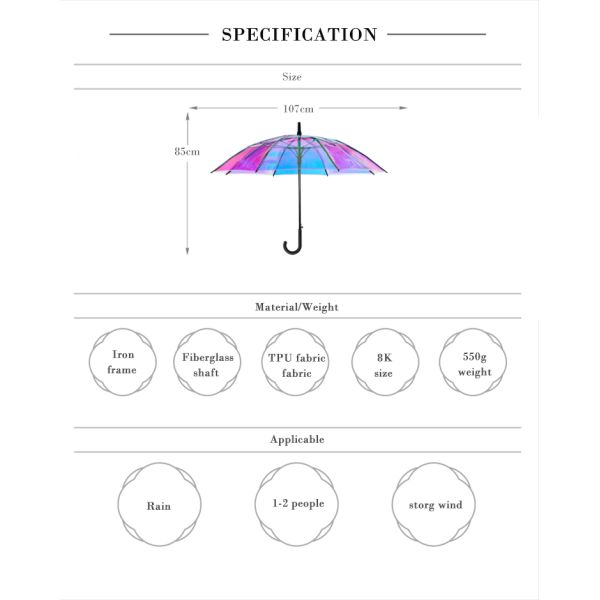 Beautiful Gradient Color Changing See Through Umbrella Shiny Rainbow Flashing Reflective