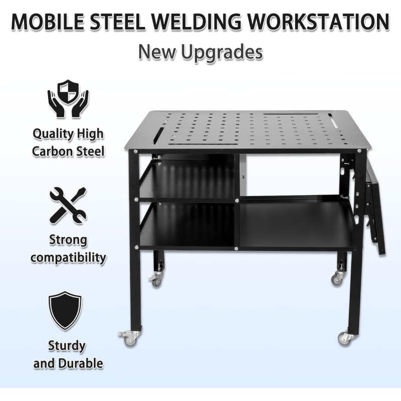 Mobile Welding Workbench 120LBS High Carbon Steel Anti-Rust Lock Wheels 5/8" Tool & Back Hook Holes
