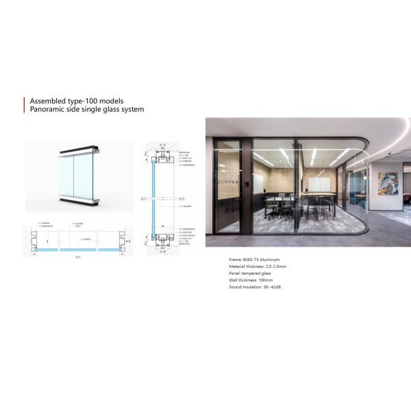 Demountable Glass Partition Wall with Sound Insulation 30-42dB and Aluminum Alloy Frame for Custom Office Design