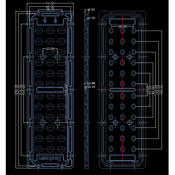 36 Point LED Street Light Lens with 65x150 Degree Beam Angle Optical Grade PC Vertical Light Distribution
