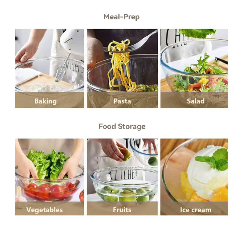 Borosilicate Glass Mixing Bowl Set Stackable with Lids and Temperature Range -40°C to 560°C for Kitchen Use