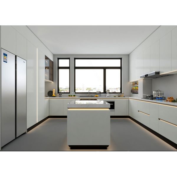 Minimalist Flat-Panel Melamine Board Kitchen Cabinet Set, Base & Wall Cabinets