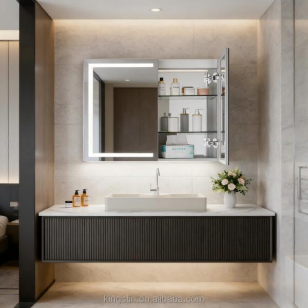 Kingstin Modern Rectangular LED Smart Bathroom Mirror With Wall Mount Illuminated Square Mirror and Light for Hotels