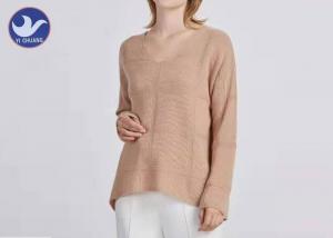 China V Neck Ladyes 100% Wool Sweater Up And High And Low Welt Fashion Design on sale