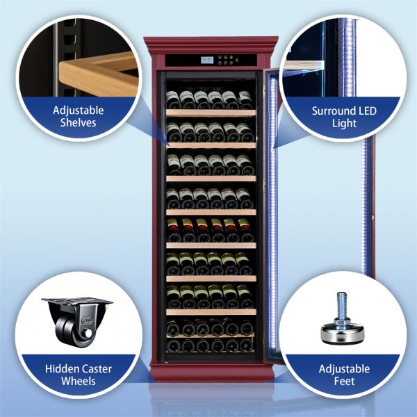 Luxury Burgundy Solid Wood Wine Cooler Cabinet with Digital Control Panel and Touch Control