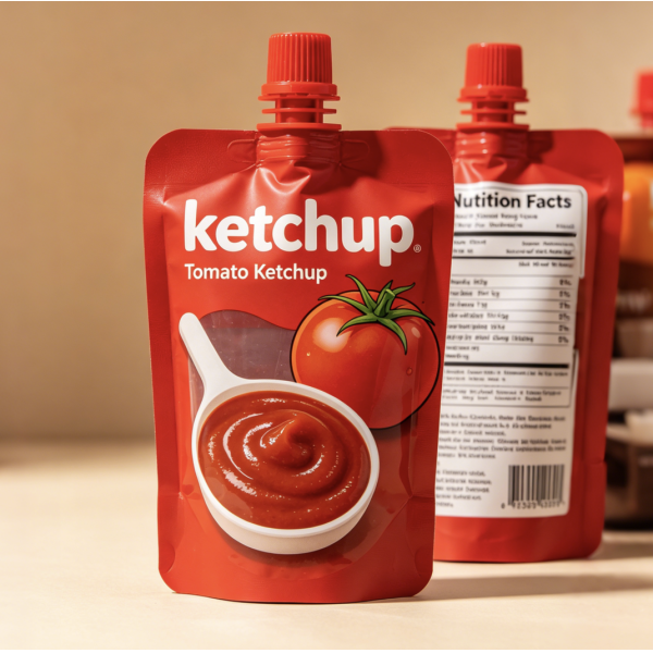 Custom Printed Ketchup Portion Pack | Easy-Tear Condiment Sachet with Notch for Food Service, Hotels & QSR – Professional Flexible Packaging Solution