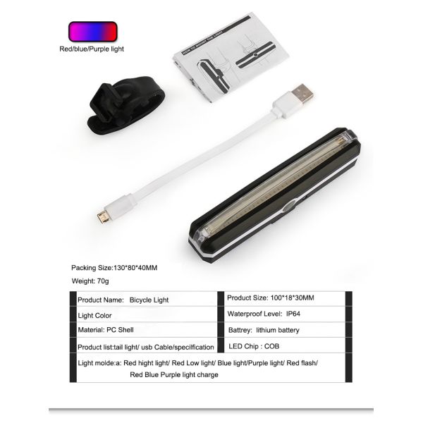 3 Modes Rechargeable Waterproof COB Led Bicycle Light Set for Outdoor Bike Activities