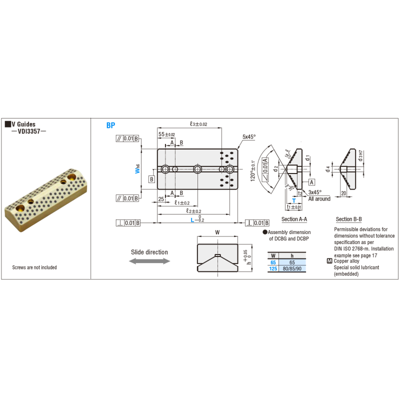 Block Bronze Wear Plate INW V guide type BP Sliding with Solid Lubricant