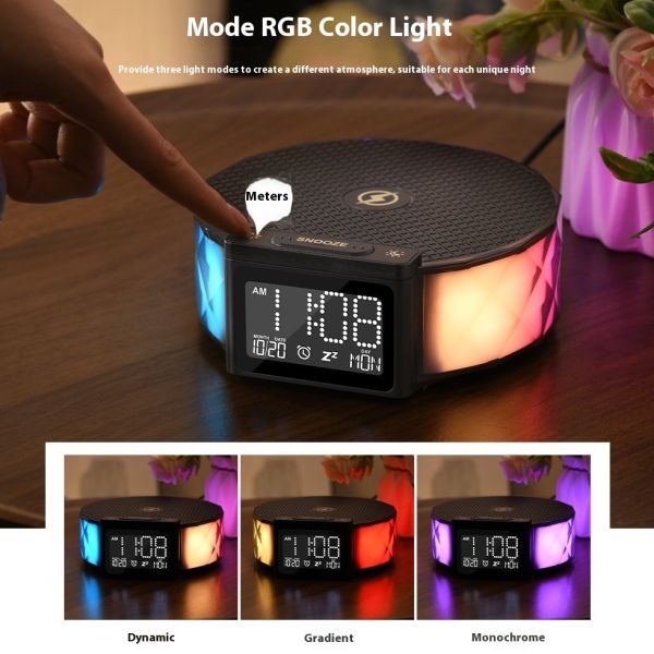 RGB Bedside Night Light 10W Smart Bluetooth Speaker Wireless Charging Lamp Clock Mobile Dock