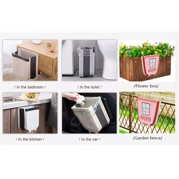 Collapsible Hang Small Plastic Garbage Can 2.4 Gallon Foldable Waste Bin for Kitchen Trash Can
