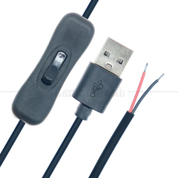 Power ON OFF 1M USB A Male to Open Tinned Bare Wire Charger Cable with 304 Switch Button