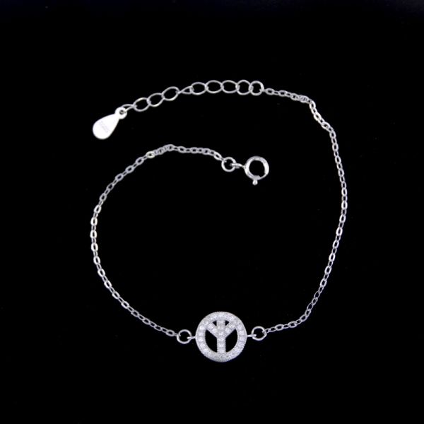 Silver Bracelet Cube And Zircon Cross Chain Double Rhodium Plated / Sterling Silver Box Chain