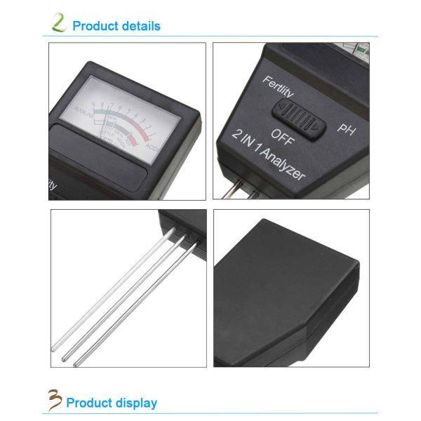2 in 1 Garden Plant Soil Moisture Sunlight PH Meter Tester Digital Analyzer Garden Tool for Plants Crops Flowers