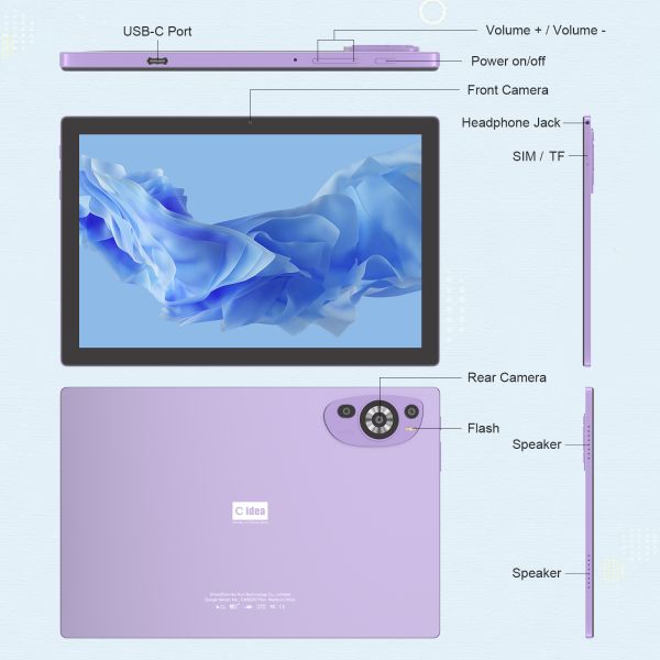 C Idea 10 inches 512GB Android 14 Educational Tablet for Students with SIM CM8200Plus Purple