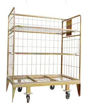 Convenient Handle Caged Trolley On Wheels , Folding Pallet Mobile Cage Trolley