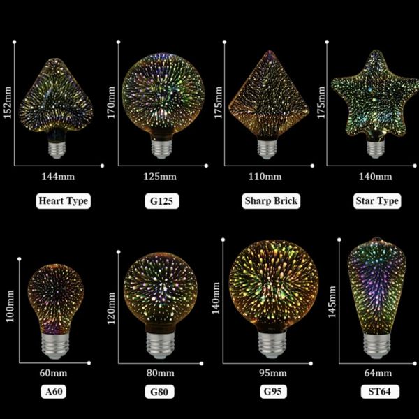 E27 E26 B22 Holiday Lamp Led Decorative Fireworks Light Bulb 3D Fireworks-effect Glass Christmas Holiday Lights