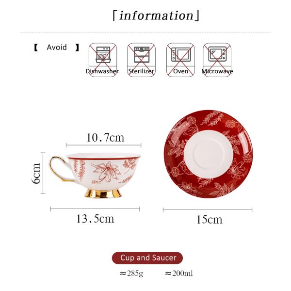 Vintage Design Style Luxury Porcelain Tea Cup And Saucer Set Sustainable Bone Gift