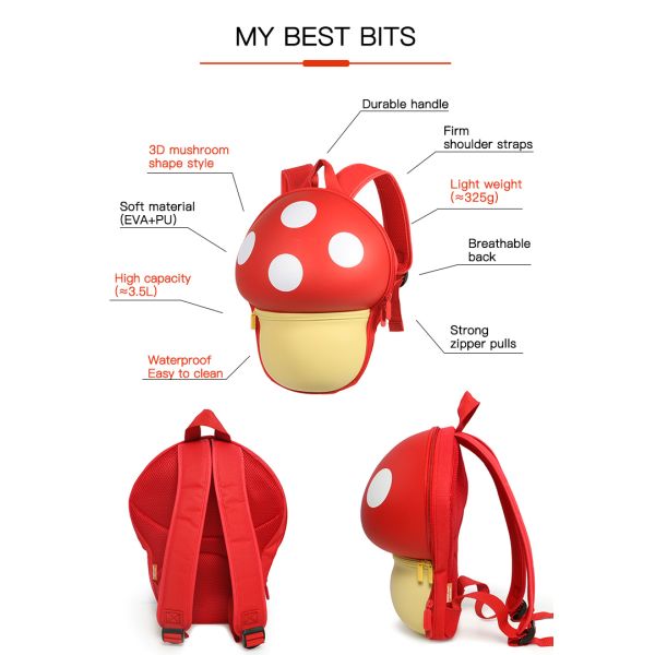 OEM ODM Personalized Child School Bag Mushroom Design Backpack Hardshell Backpack